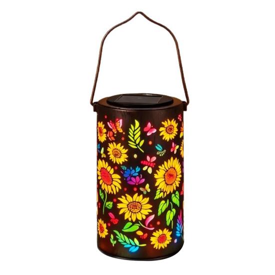 Colorful Sunflower Solar Lantern Metal Hanging Garden Light with Flower Pattern Waterproof Outdoor Solar Lamp for Patio Yard Pathway