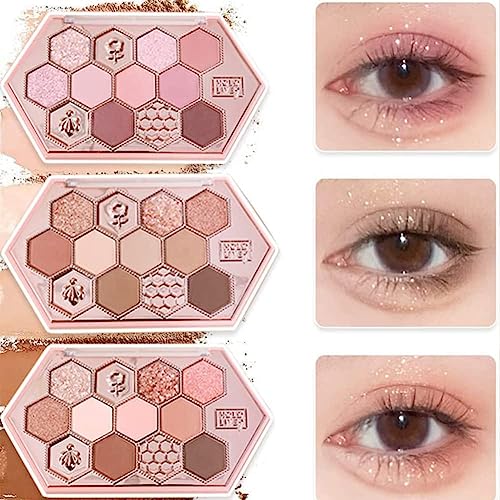 SNS Eyeshadow Cute Honeycomb 12-Color Makeup Palette Honey Tea Powder Ins Brush Dual Use Waterproof Sweatproof High Pigmentation Long-lasting 10.8g