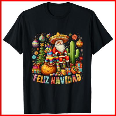 Frohe Weihnachten Mexikanisch Lustig Weihnachten Weihnachtsmann Festlich Schwarz Baumwolle T-Shirt S-5XL