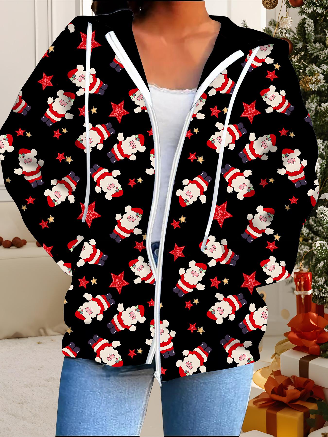 

Рождественский кардиган с капюшоном, 3D-печать, большого размера, осенне-зимний, в стиле ретро 6XL чёрный