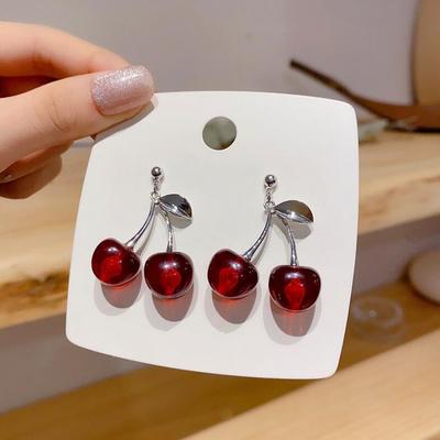 Cute Cherry Drop Earrings, Korean Sweet Creative Fruit Minimalist Jewelry