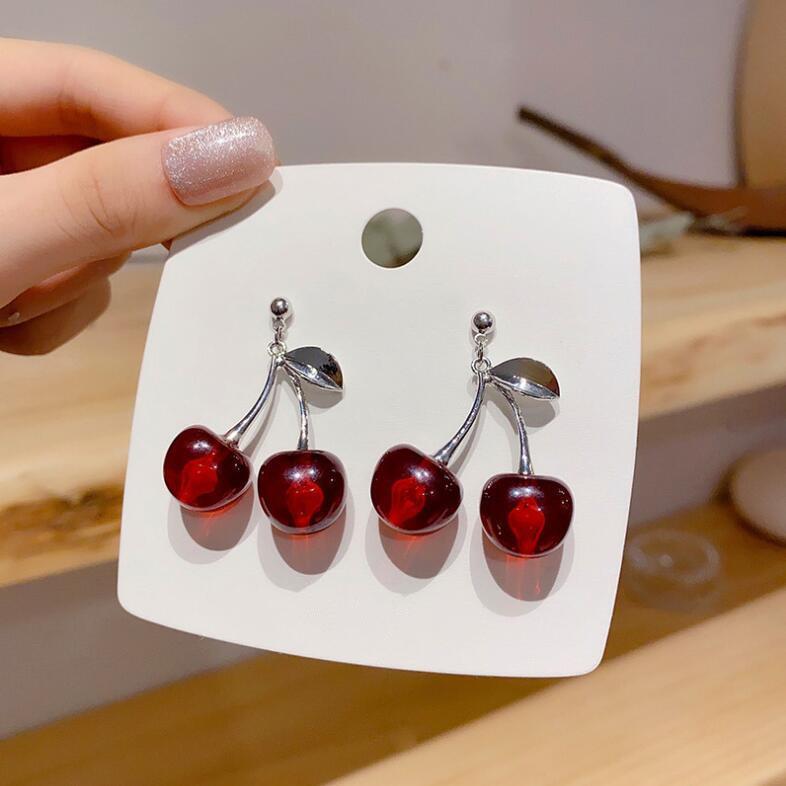 

Cute Cherry Drop Earrings, Korean Sweet Creative Fruit Minimalist Jewelry