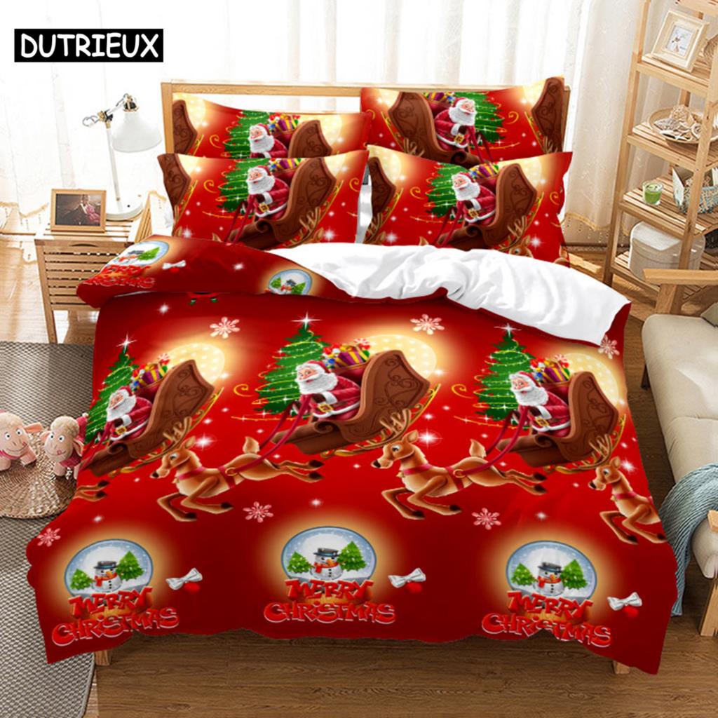 Red Christmas Duvet Cover Set King Queen Size for Single Double Bed Linens Quilt Comforter Pillow Case 3D Full Twin 3PCS 2PCS
