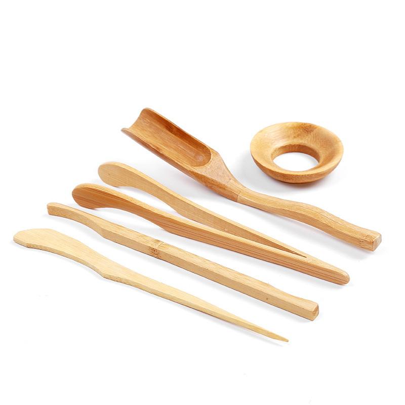 5 Pcs/Set Gongfu Tea Ceremony Utensils Set Bamboo Teaspoons Tea Needle Tweezer Clips Strainer Tong Tube Teaware Ancient Art Tool