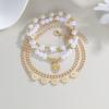 4pc Bohemian Daisy Flower Pendant Beaded Star Heart Bracelet Set for Women Daisy Imitation Pearl Bangles Girls Vintage Jewelry