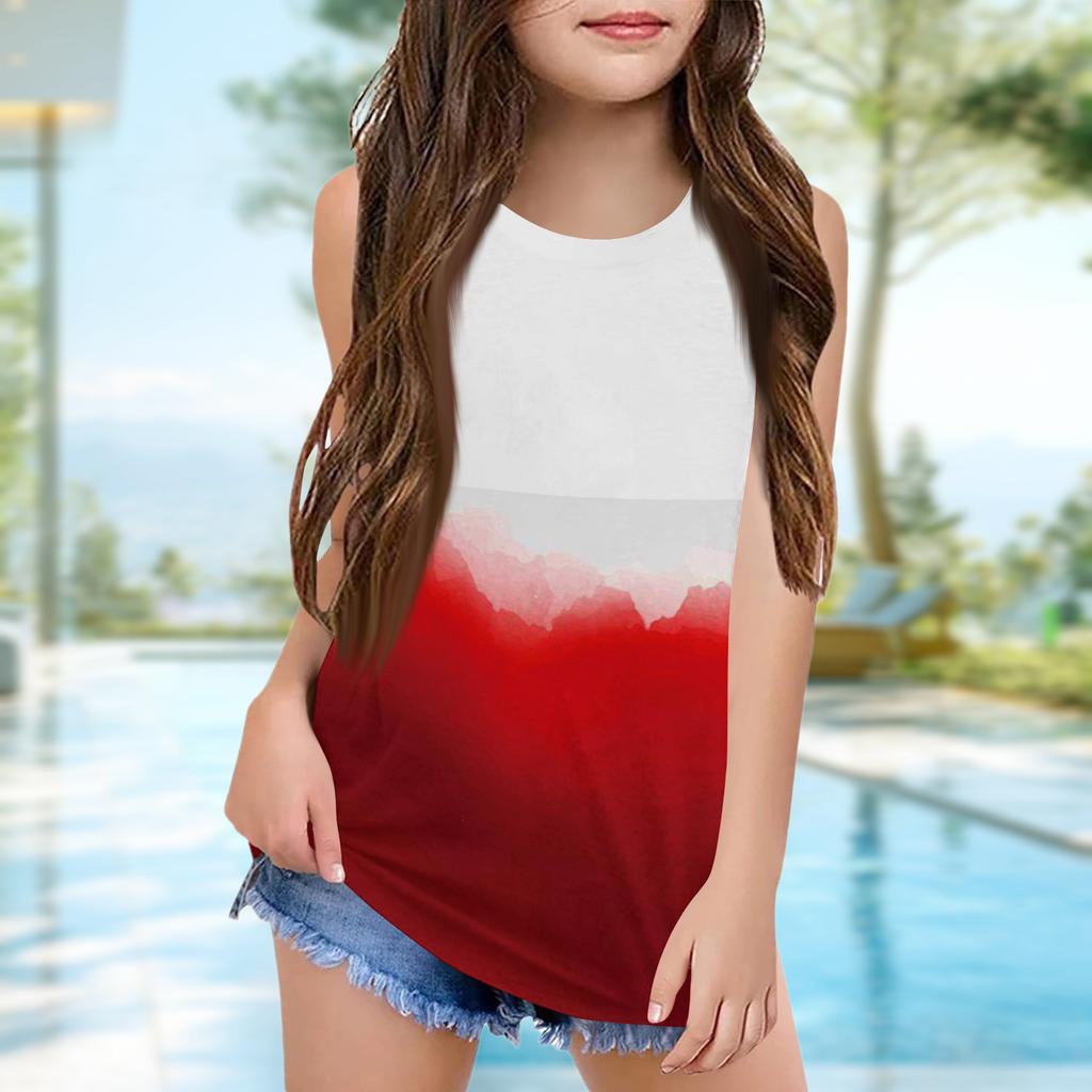 Dívčí Dětská Letní Trička s Krátkým Rukávem a Kulatým Výstřihem Tílka