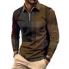 Men's Collar Long Sleeved Polo Shirt Casual Sports Top Zipper Placket Thin Printed T-shirt
