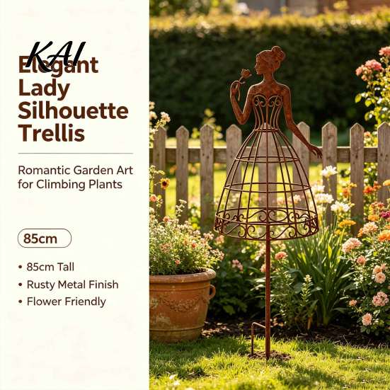 Elegante weibliche Silhouette Pflanzenstütze Vintage Dame Gartengitter Rankhilfe, Rustikales Metall für Kletterpflanzen Botanische Dekoration Außenbereiche Ranken Und Blumen,
