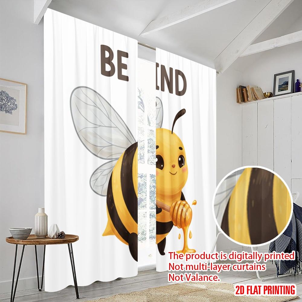 2pcs 2D Flat Printing Drapes Cute Bee Honey Pot Polyester Without Electricity Holiday Decorations for Holiday Celebrations