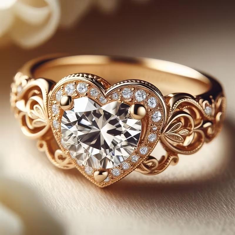 New Love-shaped Zirconium Hollow Pattern Zircon Ring Engagement Promise Ring Female Birthday Gift
