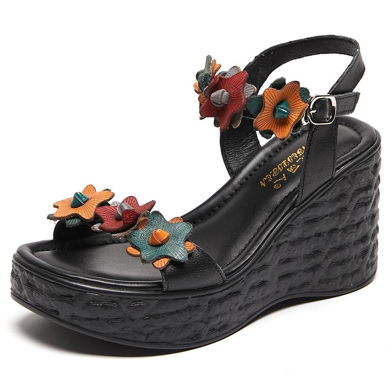 Fashion GKTINOO Genuine Leather Retro High Heels Sandals Women Shoes Buckle Strap 2025 New Spring Summer Wedges Lady Platform Sandals