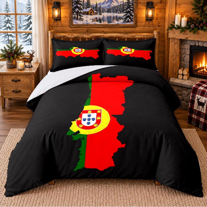 Gedrucktes 3-teiliges Bettwäsche-Set Muster der portugiesischen Nationalmannschaft Bettlaken Kissenbezug Für Schlafzimmerdekoration