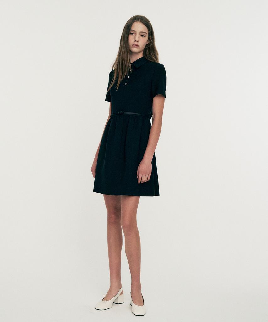 Limekeu Jewelry Button Ribbon Belt Collar Dress Black