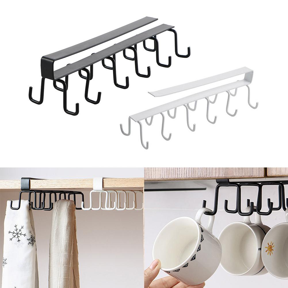 1Pcs Multi-Hook Kitchen Utensil Rack Organizer Below Cabinet Cup Rack Organizer Wall Mounted Cup Spoon Holder For Kitchen