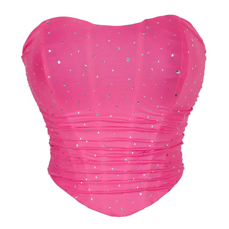 "Stylish Sequin Mesh Elastic Tube Top with Breathable Chest Support."
