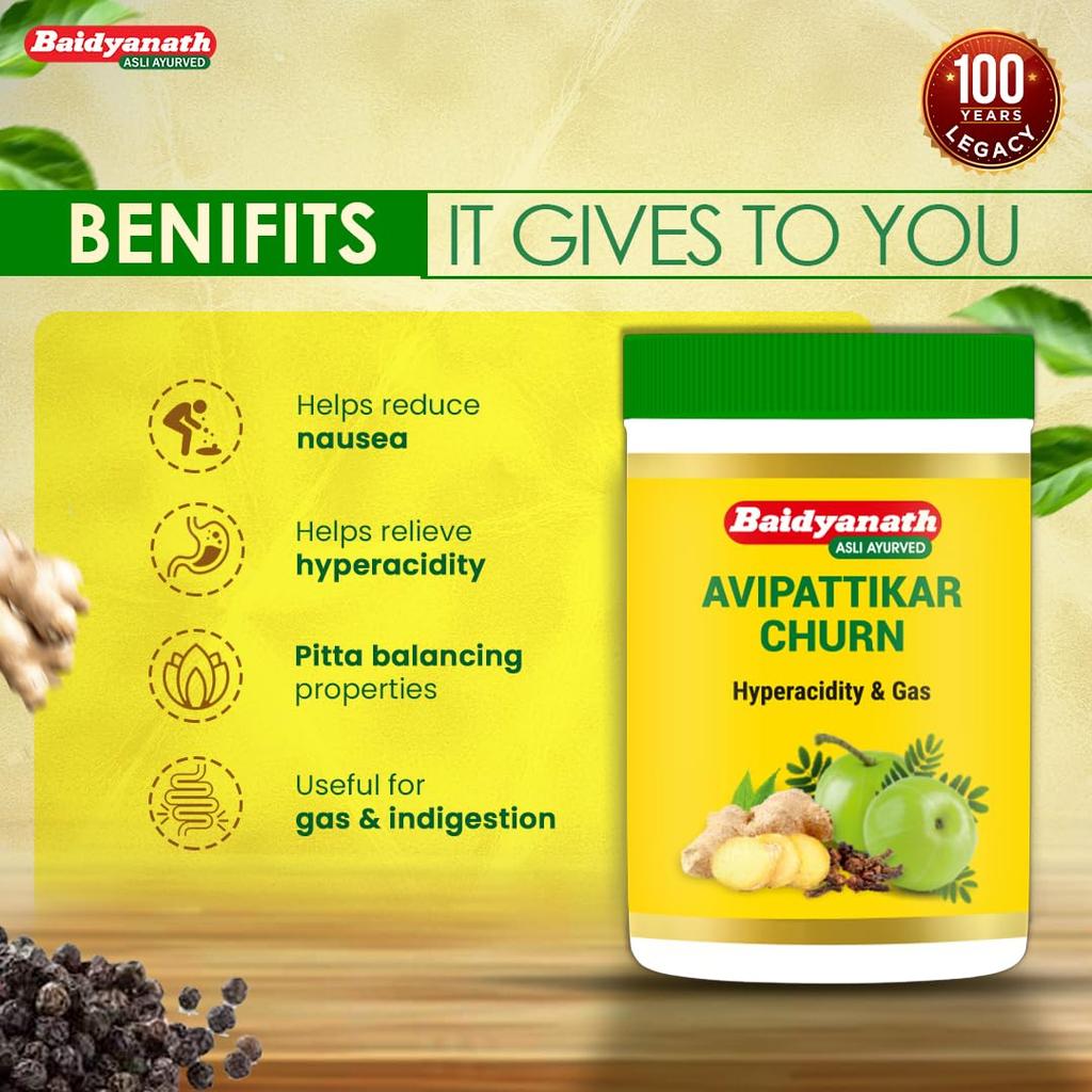 Baidyanath Avipattikar Churna 100g Pack of 1 - Herbal Digestive Powder for Indigestion Relief