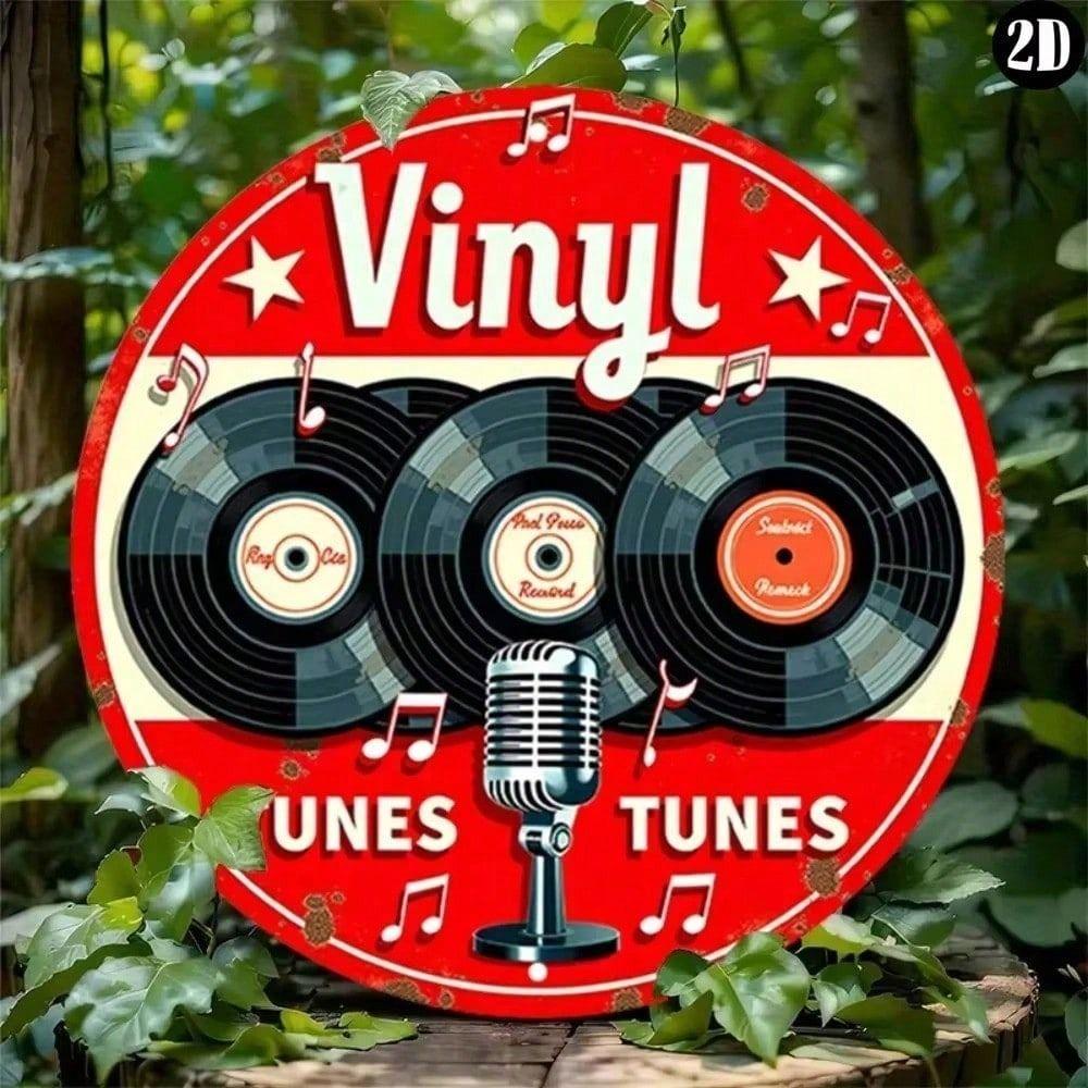 Retro Microphone Vinyl Record Metal Wall Poster for Music Bar
