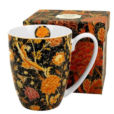 [R6656] - Κούπα πορσελάνης 'Συλλογή William Morris' μαύρο πορτοκαλί (Κραγιόν Floral) - 10Χ8 εκ (380 ml)