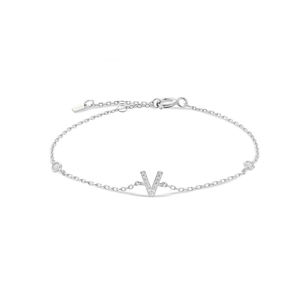 VEWANT 925 Silver Monogram Letter A - Z Initial Charm Bracelet Luxury Wedding Crystal Fine Jewelry Gift