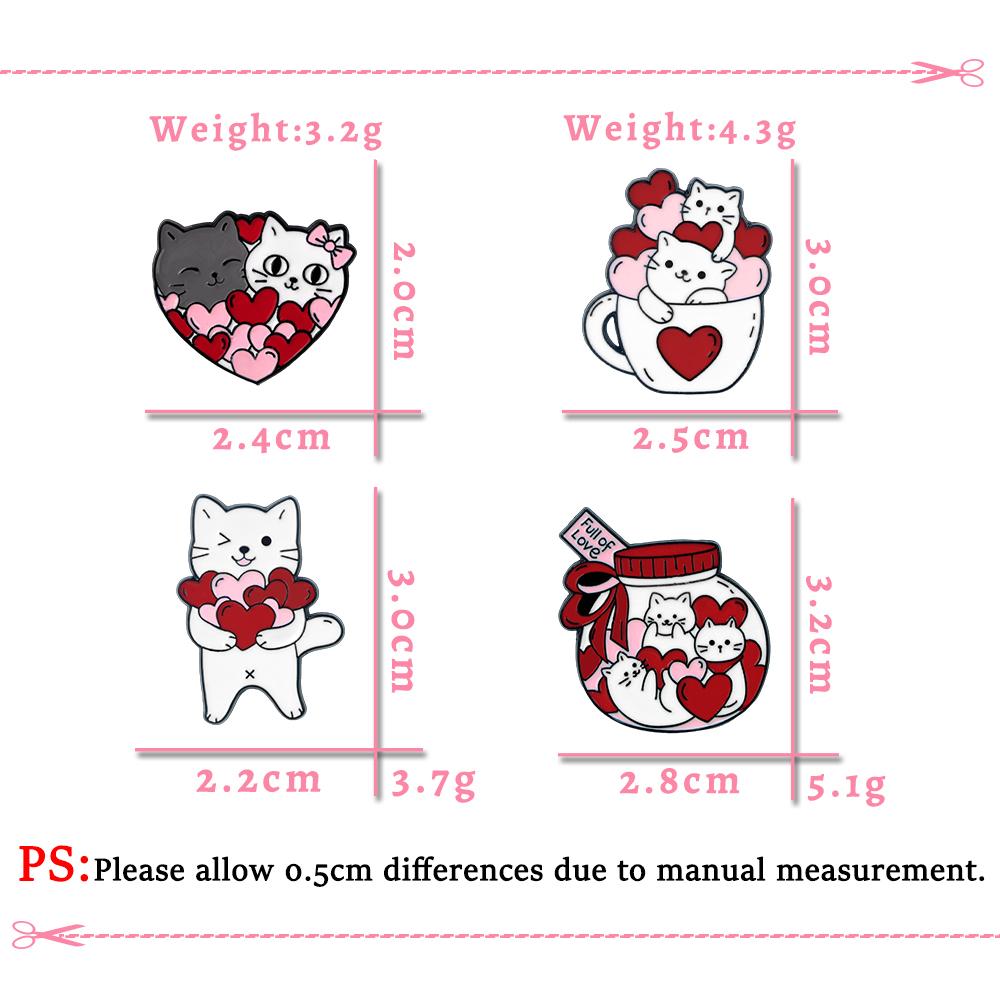 Cute Romantic Cats Love Collection Enamel Pins Cartoon White Kitten Heart Brooch Backpack Denim Lapel Badge Gifts for Girlfriend