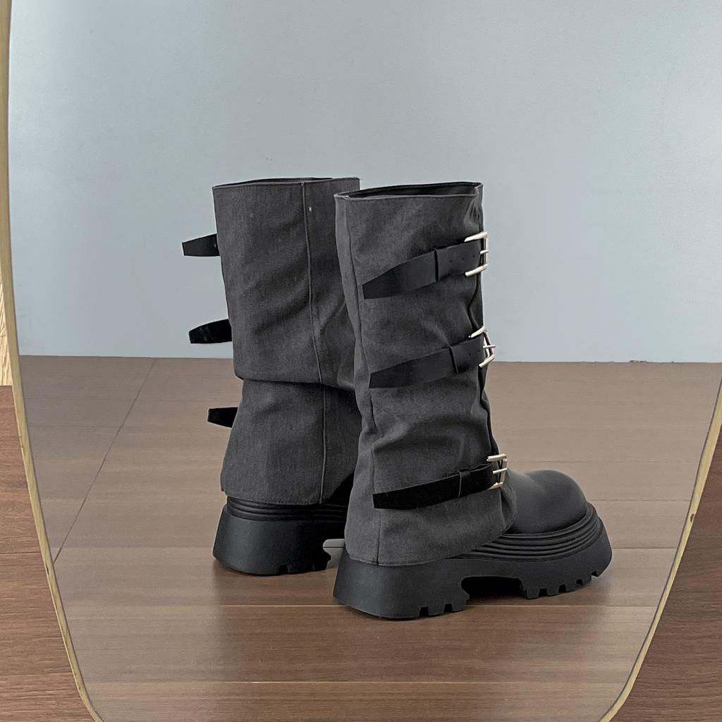 Retro High-end British Style Thick-soled Martin Boots for Women's 2025 New Autumn Skirt To Increase Height and Thin Medium Boots