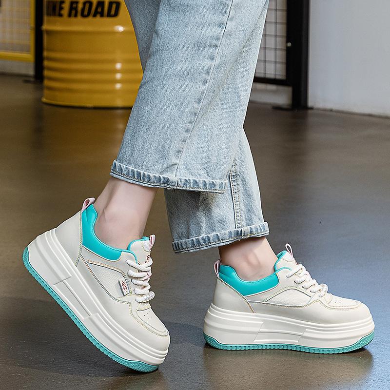 Fujin 6.5cm Genuine Leather Women Casual Shoes Platform Wedge Women Fashion Sneakers Chunky Shoes Summer Vulcanize Skateboard