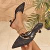 Fashion Lace Cutout Breathable Wrapped Toe Stiletto Slippers Women's Fashion Pointed Toe Light Mouth Color Block Non-Slip High Heels