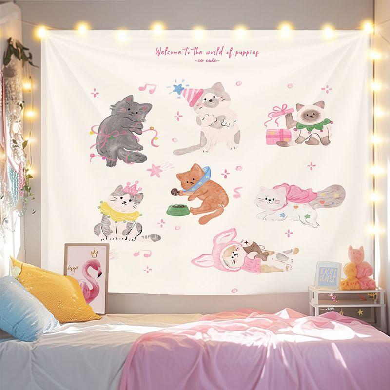 VIKAMA Watercolor Party Cat Collection Tapestry Kitten Healing Background Cloth Dormitory Decoration Tapestry Room Decoration