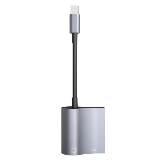 

Lightning-Interface to RJ45 Ethernet Adapter 2 in 1 LAN Network Adapter Support 10/100Mbps Driver-free Gigabit Network Cable Converter for iPad High A