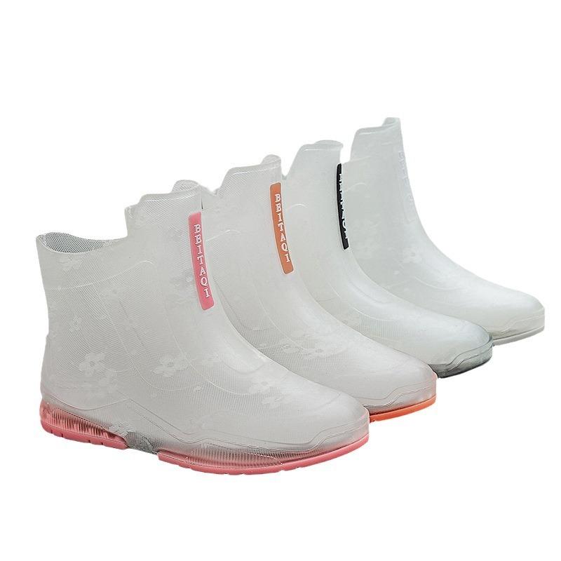 Couple Fashion Transparent Rain Shoes Street Versatile Color Matching Short Rain Boots Women's Non-slip Waterproof Shoes Rubber Shoes