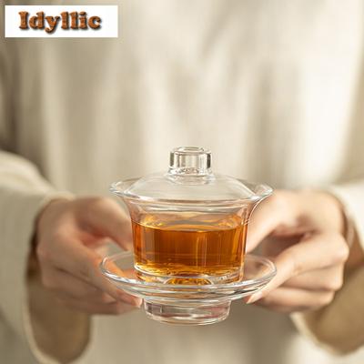 150ml Thickened Glass Amethyst Gaiwan Luxury Tea Tureen Tea Bowl With Lid Kit Tea Brewing Cover Bowl Cafes Supplies Decoration