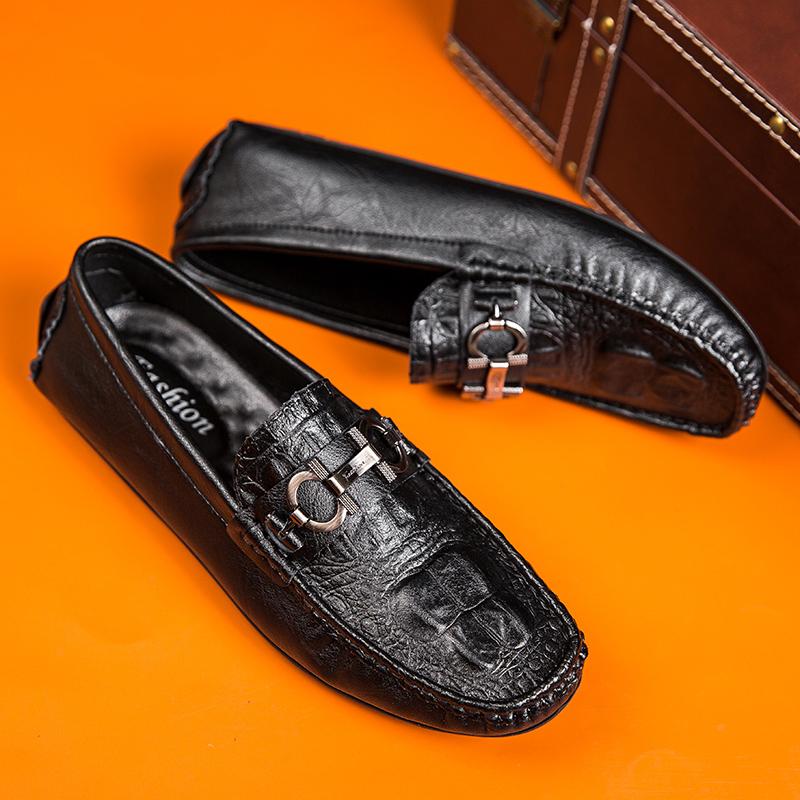 Fashion Hot Selling Man Low Top Leather Casual Shoes Crocodile Pattern Men's Business Shoes Moccasins Comfy Driving Shoes Slip on Flats