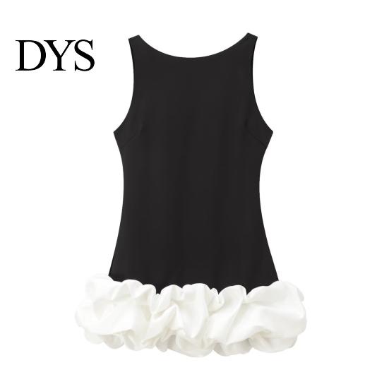 Necklaces Pairing Dress Women Sexy Mini Solid Color Slim Fit Female Sleeveless Pleated O-neck Backless Holiday Party Short Fashionable Hem