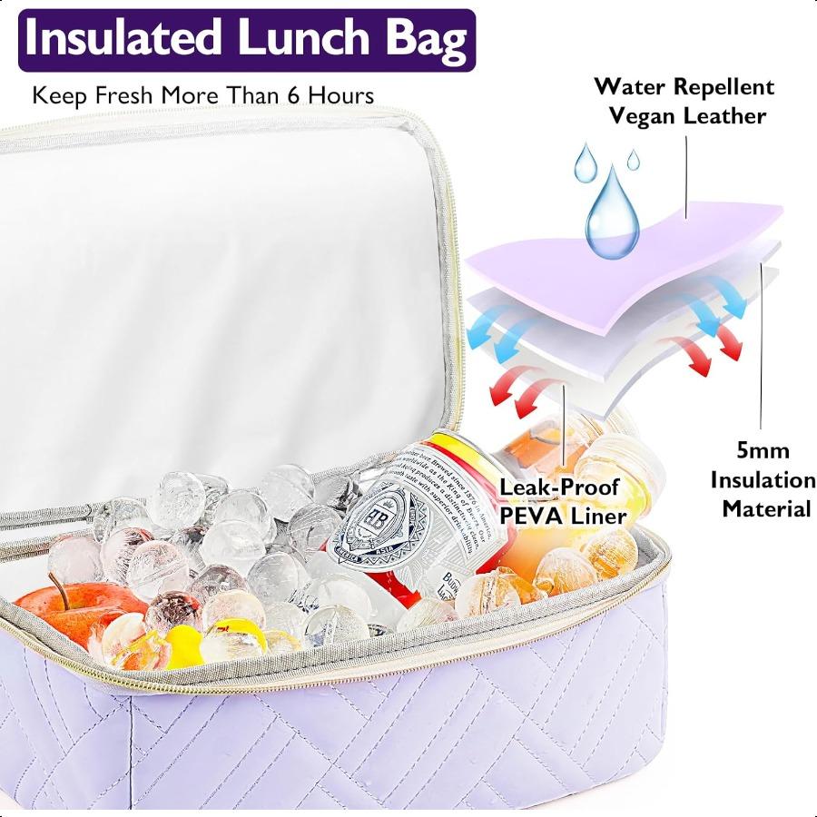 

Сумка-ланчбокс с двойным отделением для женщин, из веганской кожи, изолированная, водонепроницаемая, герметичная, сумка-холодильник для работы, путешествий, пикников, для учителя, ко Дню матери United States