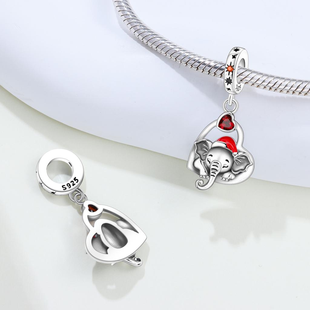 PANPOKI Copper Metal Love Christmas Elephant Pendant Bead Component Bead Component Authentic Original Pendant Bead Components Bracelet High Quality
