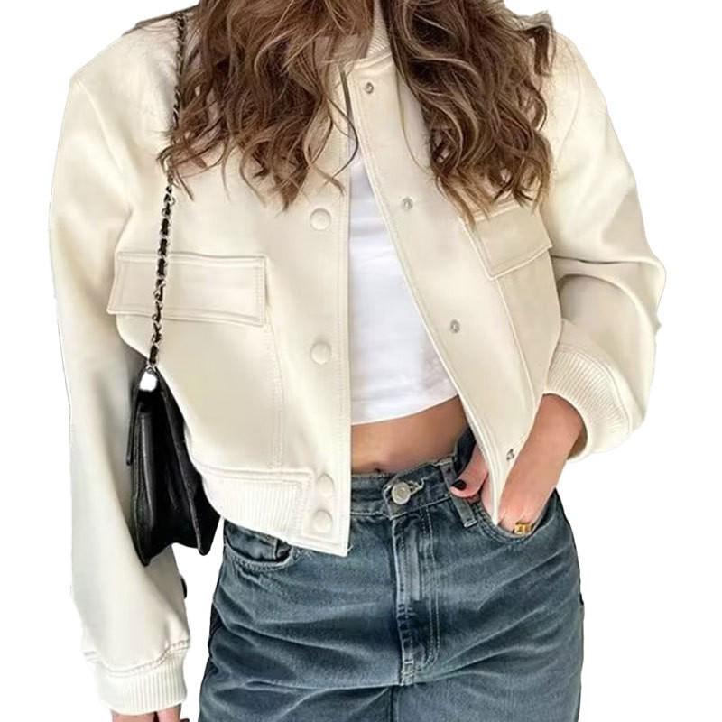 2025 Unisex Stand-up Collar Jacket with Large Pockets - Elegant Spring/Autumn Women's Outerwear