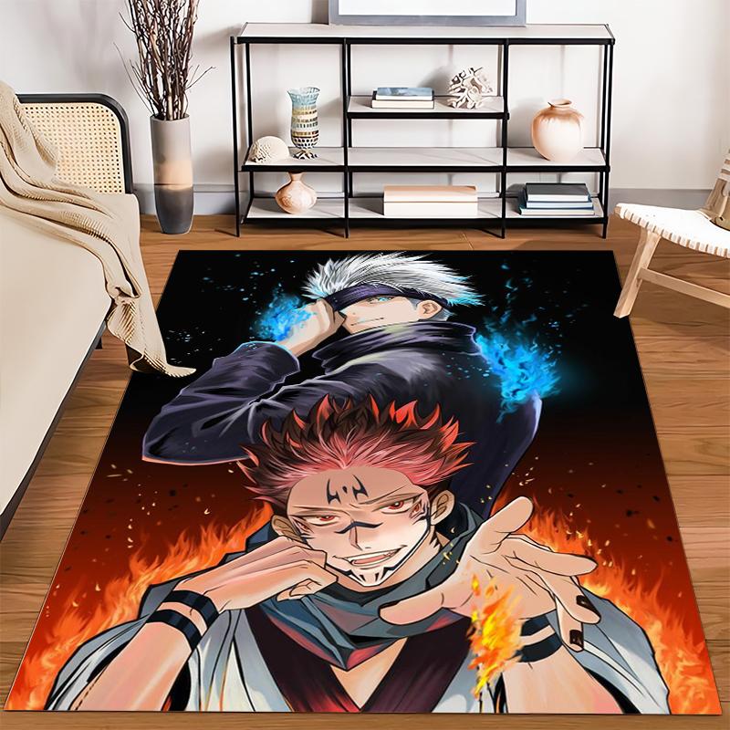 Anime-Inspired Carpet with Two Characters and Fiery Background Design Suitable for use as an anti-slip for living room bedroom sofas