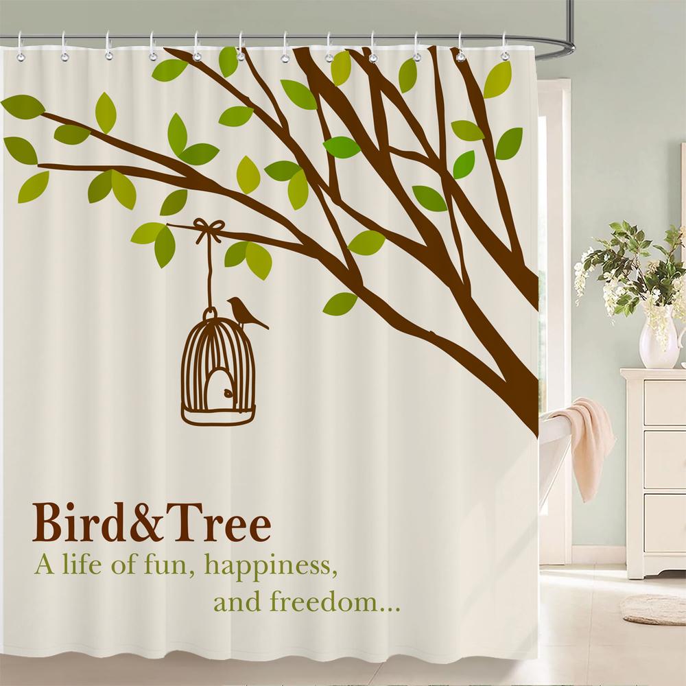 

Plants Tree Leaves Shower Curtains With Hooks Home Decoration For Floral Bathroom Curtain Polyester Fabric Bath Curtain W60H190(CM)-1 Pcs