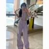 Street Hot Girl Style Casual Suit Women's Short Puffy Suspender Top Wide-leg Cargo Pants Two-piece Summer Women's Suit