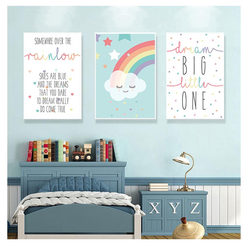 

Плакат с принтом, настенная живопись на холсте, скандинавские детские украшения, картина для ребенка, декор для детской спальни, Луна, Радуга, Облако, детские цитаты