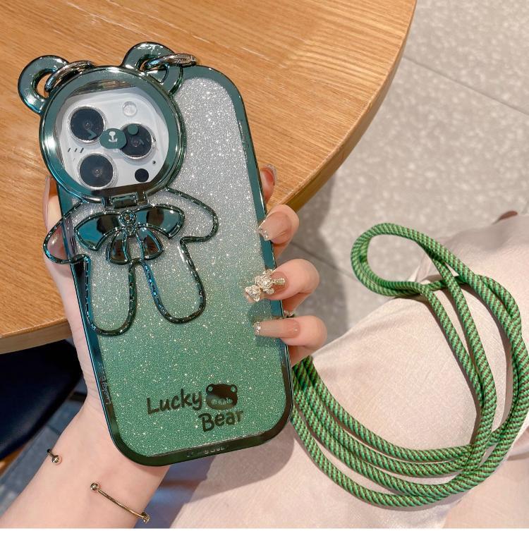 Glitter Lanyard Silicone Case with Bracket for iPhone 13/14/15 Pro Max & 16