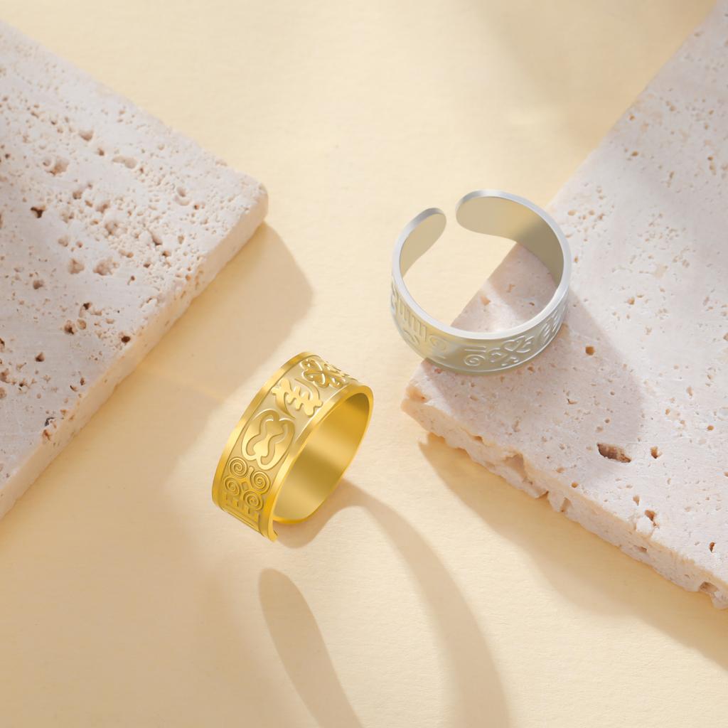 Adinkra Ring Adjustable Gye Nyame Ring Stainless Steel Africa Symbol Ring Duale Kivat Mmus Open Ring Good Luck Amulet Jewelry