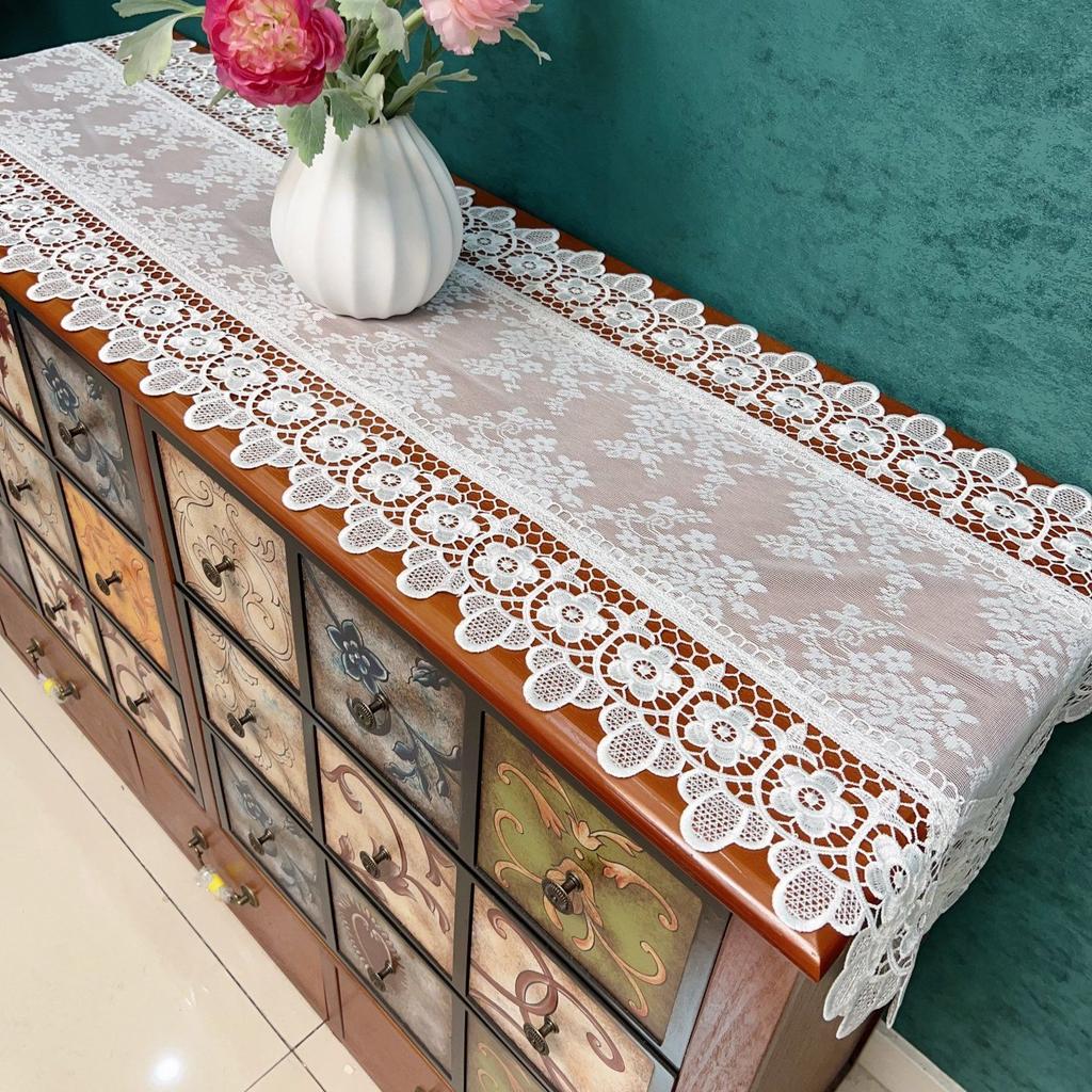 Spitze Europäischer TV-Schrank Lang Licht Luxus Tischläufer Weiße Kommode Stoff Couchtisch Tischdecke Chinesische Schuhschrankabdeckung Tuch