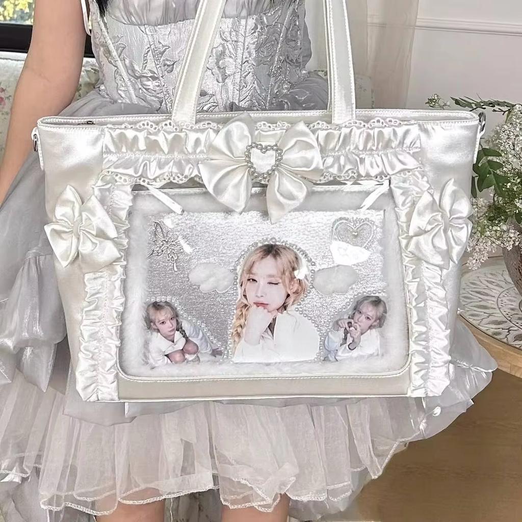 New Y2k Sweet Ita Crossbody Bag Lolita Girl Transparent Tote Bag Women Large Capacity Lace Shoulder Bag Cute DIY Display Handbag