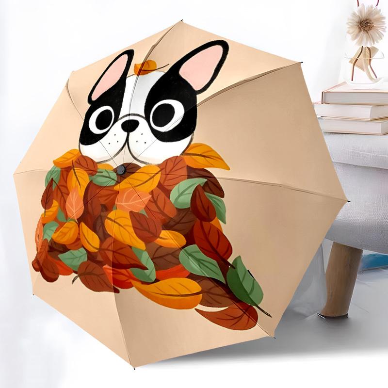 1pc Autumn Leaves Dog Automatic Folding Umbrella - Portable Collapsible Design, 8-Rib Iron Frame, Durable Fabric yy251125169