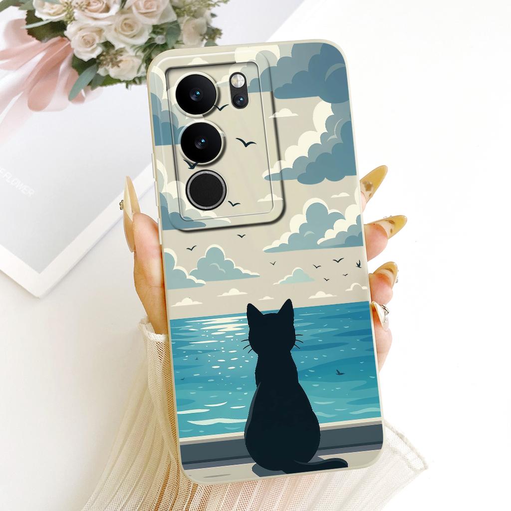 For Vivo V29 V29Pro Cute Cat Flower Cartoon Phone Case For Vivo V 29 V29 Pro V2250 V2251 Shockproof Soft Silicone Covers Bumpers