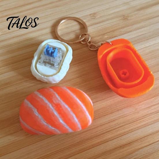 Portable Stress Reliever Keychain Pendant, Simulated Salmon Sushi Relief Toy with Hanging Healing Pendant Charm Chain, 3D Printed Food Ornament