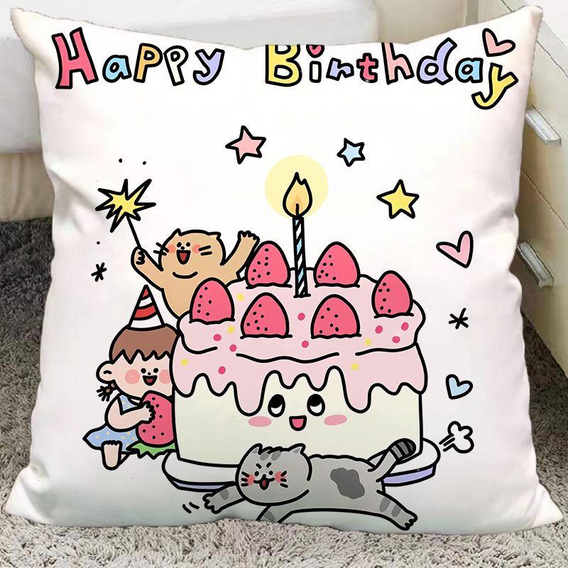 

Happy Birthday Cartoon Text Series Double-sided Pillow Student Dormitory Bedside Pillow Cushion As A Gift for Friends and Besties linen-45x45cm double-sided [without pillow core]