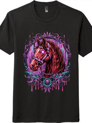 Dark Fantasy Horse Graphic Tee - Psychedelic Unisex Casual T-Shirt