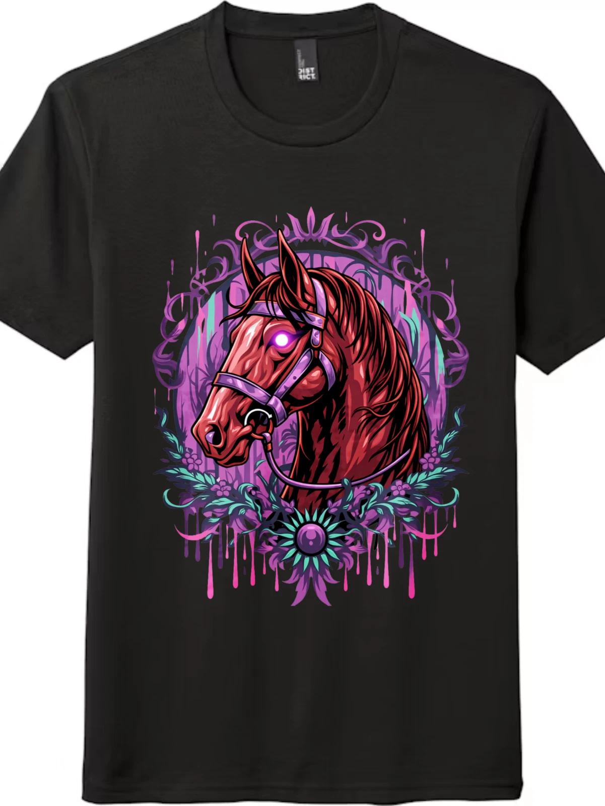 Dark Fantasy Horse Graphic Tee - Psychedelic Unisex Casual T-Shirt 3XL